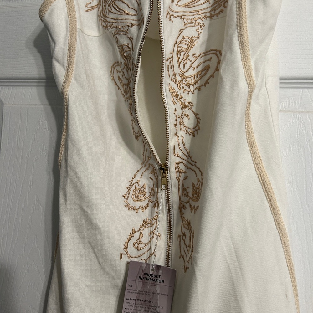 White Embroidered Fringe Mini Dress - Picture 2 of 5